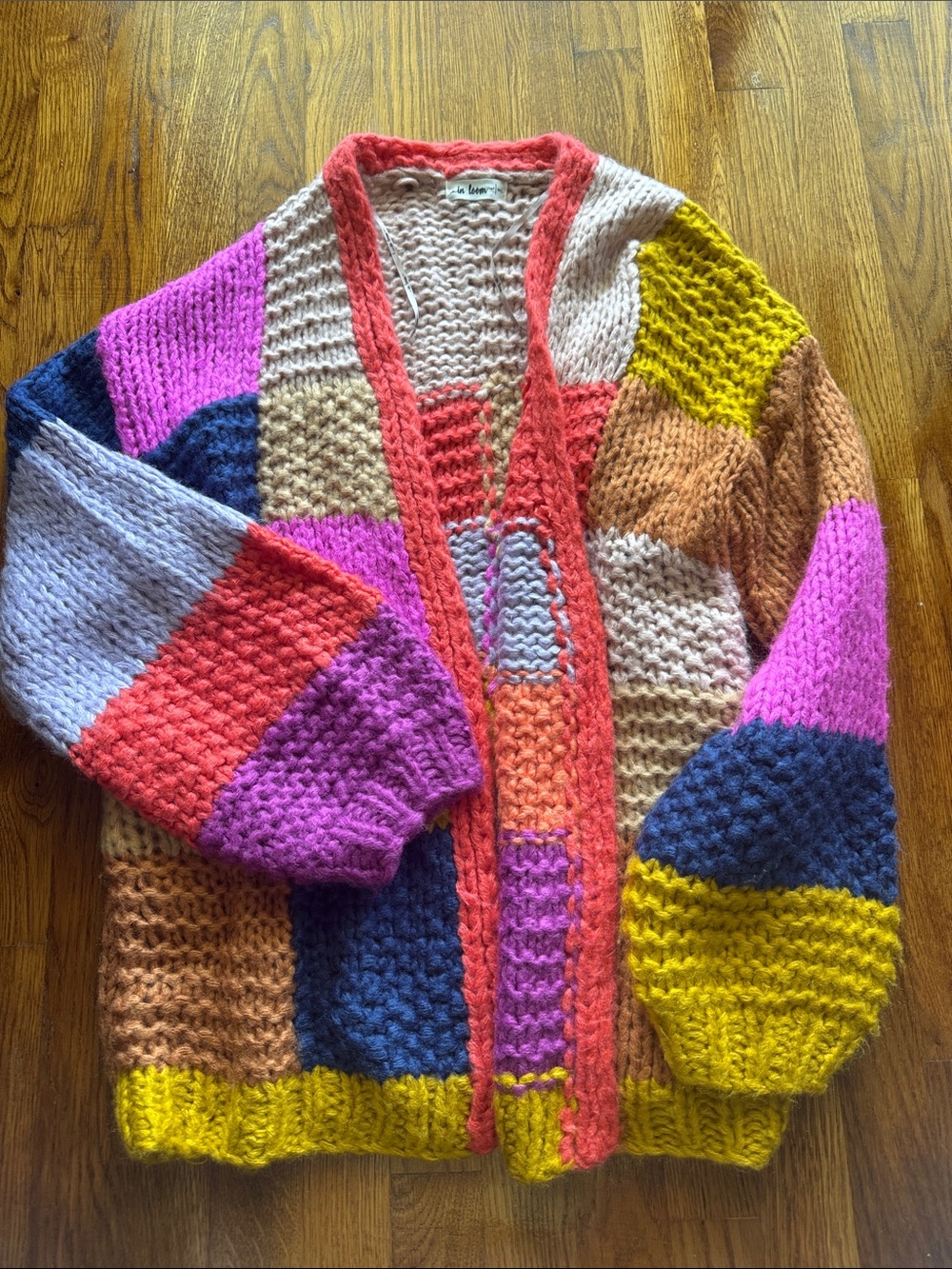 Colorblock Chunky Open Knit Cardigan - Multicolor